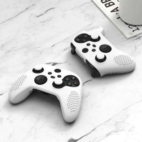 Vista 5 de eXtremeRate PlayVital White 3D Studded Edition Anti-slip Silicone Cover Skin for Xbox Series XS Controller, Soft Rubber Case Protector for Xbox Core