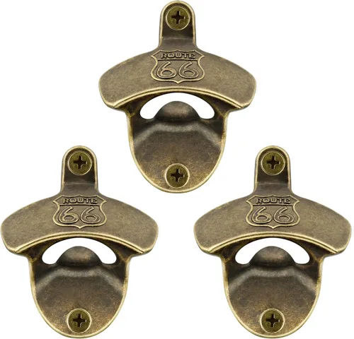 Vista 13 de Abridor de cerveza de cobre antiguo, montaje en pared, diseño vintage Route 66, abrebotellas para el hogar, bar, cocina