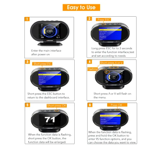 Vista 3 de KW208+KW206 OBD2 Guage HUD