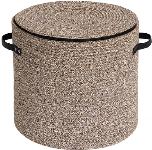 Vista 9 de Cesta de almacenamiento de cuerda de algodón con tapa, organizador tejido duradero con asas, cestas tejidas, cesta de almacenamiento multiusos