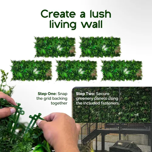 Vista 5 de NatraHedge Decoración de pared artificial Kauai de 20 x 40 pulgadas, 5 piezas (28 pies cuadrados) paneles de hierba de hoja de seto para interiores