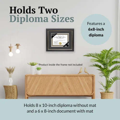 Vista 4 de Creative Picture Frames Marco de diploma Rockefeller de 6 x 8 pulgadas, color negro con borde dorado, muestra un certificado de 6 x 8 pulgadas u