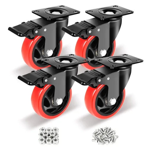 Vista 13 de Nefish - Juego de 4 ruedas de 2 pulgadas, ruedas de placa superior resistentes con freno 600 Lbs, ruedas de bloqueo dobles para muebles, ruedas