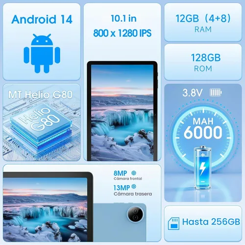Vista 2 de DigiLand Tablet Android con pantalla táctil HD, tableta WiFi para estudio, lectura y transmisión, tableta ligera para el hogar, estudiantes