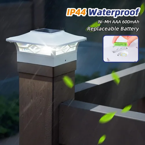 Vista 6 de APONUO Luces solares para punta de poste, paquete de 12, 2 modos, luces solares para postes de valla, IP65 impermeables, encendido/apagado
