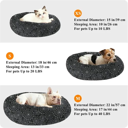 Vista 6 de Wudan Pet Cat Beds Donut Cuddler Fluffy Cat Cave Bed for Extra Small Size Pets Supplies XS Black and White Spiders Web
