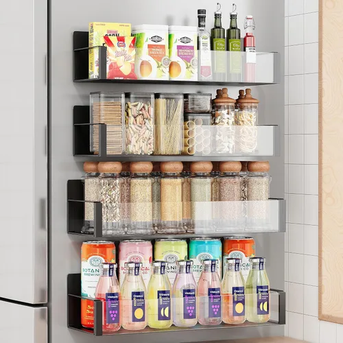 Vista 11 de Vetacsion Paquete de 4 estantes magnéticos para especias para nevera, de metal (bambú)