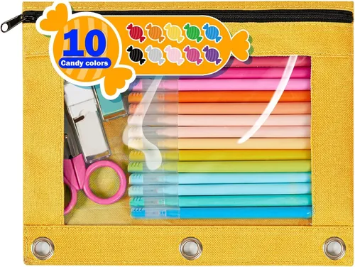 Vista 18 de Forvencer Estuche para lápices para carpeta de 3 anillas, estuche para lápices con cremallera suave, estuche transparente con ventana para carpeta