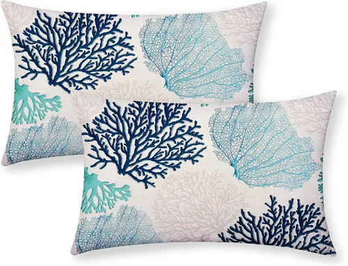Vista 13 de CXMEIFLY Fundas de almohada decorativas azul marino de verano para exteriores, fundas de almohada costeras de 16 x 16 pulgadas, juego de 2