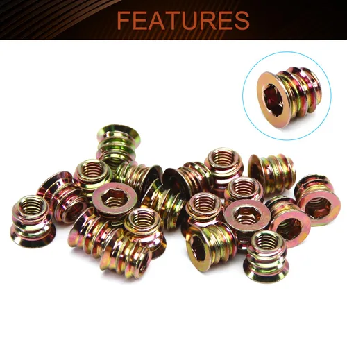 Vista 3 de MroMax 20 piezas de insertos de tuerca para muebles M6x10mm, acero al carbono, zincado, hexagonal interno, tornillo con brida, insertos de madera