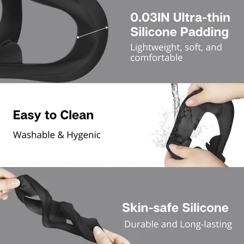 Vista 3 de TNP Silicone Cover Set for Oculus Quest 2 Meta Quest 2 Controller Protector Black 3 in 1 Silicone VR Face Cover Protective Lens Cover VR Headset