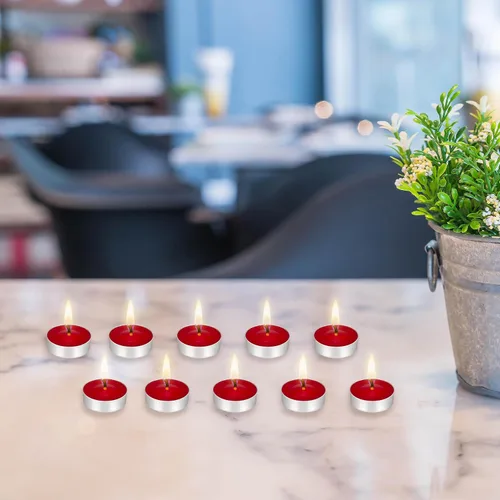 Vista 3 de Mega Candles 50 velas de té rojo sin perfume, vela de cera prensada de 3.5 horas de tiempo de combustión, decoración del hogar, recepciones de boda