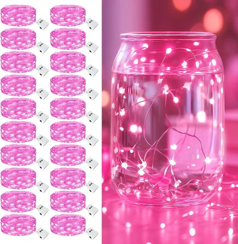 Vista 13 de Paquete de 6 Luces de Hadas a Batería - 7 pies 20 Luces LED Parpadeantes 3 Modos, Mini Luces de Cadena a Granel Impermeables para Frascos Mason Rojo