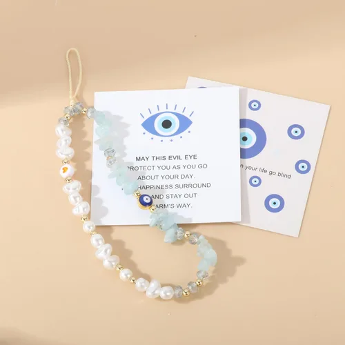 Vista 6 de Correa con dije para teléfono contra el mal de ojo, cordón para teléfono celular, dijes para teléfono, correa con cuentas para teléfono, cordón