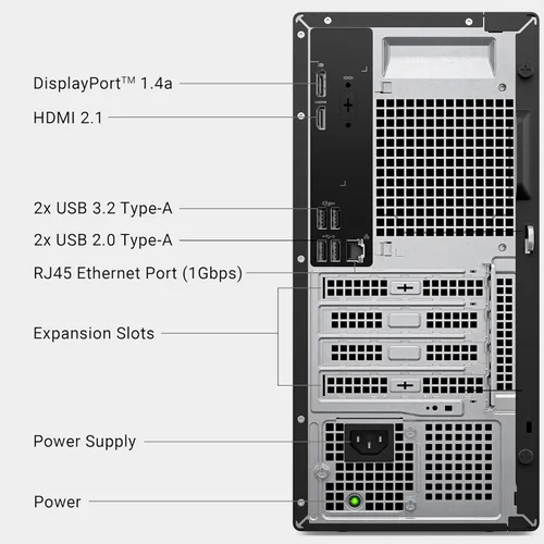 Vista 9 de Dell Tower Desktop ECT1250 - Procesador Intel Core Ultra 7-265, gráficos UHD, memoria de 32 GB, SSD M.2 de 1 TB, lector de tarjetas SD 3.0, teclado