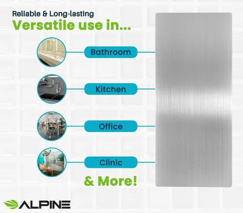 Vista 6 de Alpine Protector de pared de acero inoxidable para baño, cocina y oficina con adhesivo 3M resistente, fácil de limpiar, resistente al calor y al