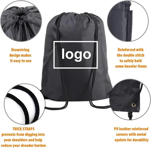 Vista 3 de BeeGreen Mochila negra con cordón, paquete de 2 unidades, extra grande, 22.4 pulgadas de largo x 17.5 pulgadas de ancho, bolsas de cuerda deportivas