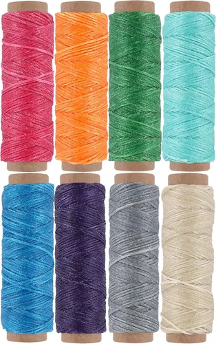 JANYUN Cordón de hilo encerado para coser de cuero 150D de 264 yardas para manualidades de cuero, 0.039 in de diámetro, 8 colores, cada uno de 33