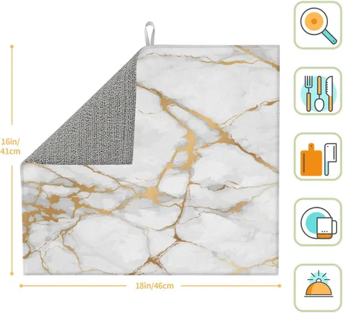 Vista 3 de Tapete de secado de platos de mármol blanco dorado para encimera de cocina, absorbente de 16 x 18 pulgadas, placa de microfibra de vidrio