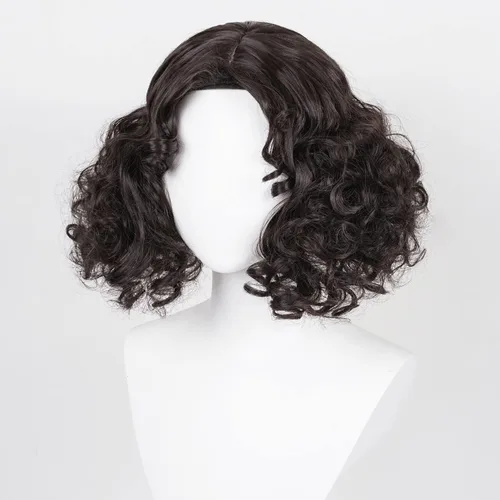 Vista 3 de Peluca corta y rizada estilo Bob, peluca marrón oscuro para mujeres y niñas, disfraz de cosplay