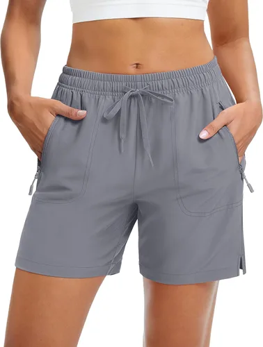 Vista 12 de MAGCOMSEN Pantalones cortos de senderismo para mujer de 5 pulgadas, UPF 50+, de secado rápido, ligeros, atléticos, para correr, golf, verano