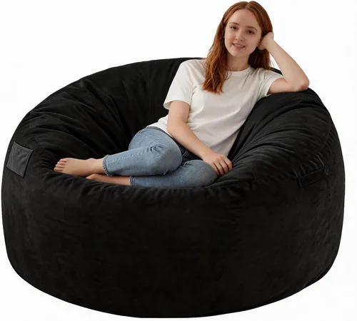 Vista 33 de Puf de 5 pies, puf grande con relleno de espuma viscoelástica, sofá puff esponjoso con funda de terciopelo holandés, puf redondo para sala de estar