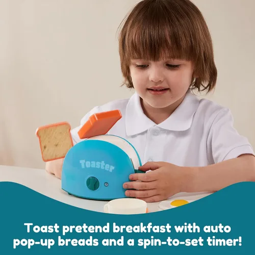 Vista 4 de Joyin Juguetes de Cocina de Juego, Juguete de Accesorios de Cocina de Comida de Juguete para Niñas con Cafetera, Batidora, Tostadora con Luces