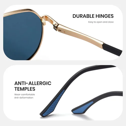 Vista 3 de Cyxus Gafas de sol polarizadas de aviador para hombre, lentes de espejo clásicos, protección UV