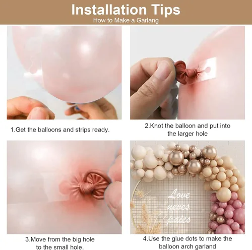 Vista 9 de Kit de guirnalda de globos de color rosa y nude, guirnalda de globos de color rosa polvoriento con globos de oro champán blanco albaricoque