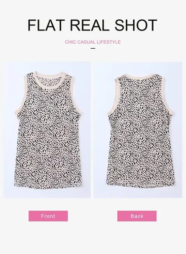 Vista 4 de Dokotoo Camisetas sin mangas con estampado de leopardo para mujer, cuello redondo, sin mangas, para verano, estilo casual