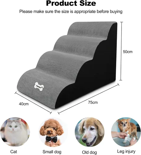 Vista 4 de Escaleras para perros, 4 escalones antideslizantes para mascotas, escalones para perros para sofá cama alta con funda lavable, rampas de esponja