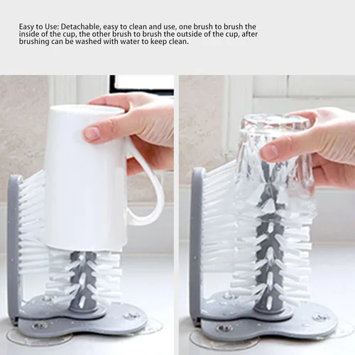 Vista 4 de Cepillo de limpieza de botellas de agua, arandela de vasos de vidrio con base de succión, cepillo de taza de lavado giratorio desmontable, limpiador