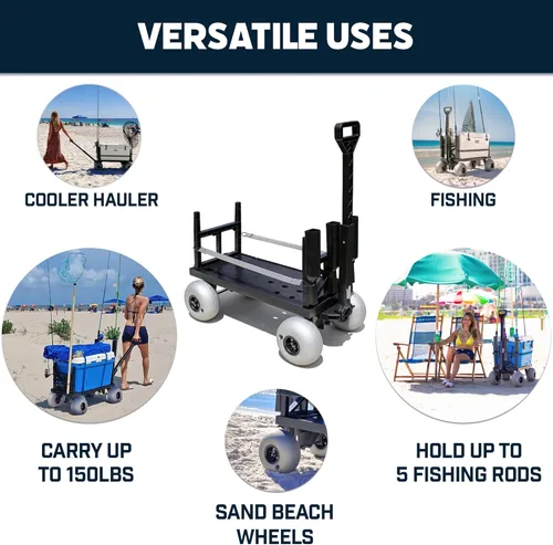 Vista 3 de Mighty Max Cart Carro compacto de pesca de playa al aire libre - Dolly Chest Dolly, Cooler Caddy Wheels - Base plana expandible y soportes