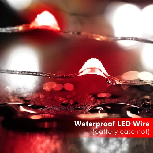 Vista 107 de Paquete de 2 guirnaldas de luces LED, funcionan con pilas, 5 m, 50 luces intermitentes, temporizador, impermeables, para habitaciones, bodas