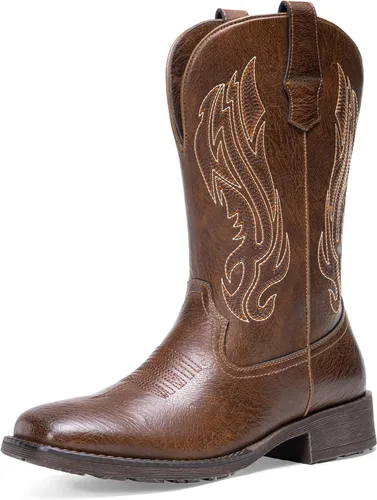 Vista 13 de Jousen Botas Vaqueras para Hombres con Bordado, Botas Occidentales Retro de Punta Cuadrada para Hombre, Botas Vaqueras Para Hombre