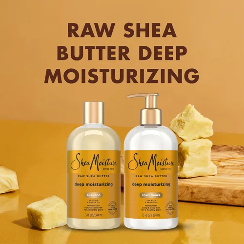 Vista 3 de Shea Moisture champú de manteca de karité de 13 oz y acondicionador fortalecedor 13 oz