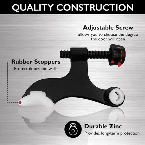 Vista 4 de Design House 189118 - Protector de pared con bisagra de núcleo hueco con punta de goma, topes de puerta ajustables color negro mate, paquete de 5