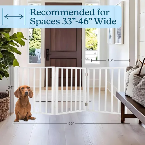 Vista 5 de PET Gate - Valla plegable de 3 paneles para interiores para perros en escaleras, pasillos o puertas - 54x24 pulgadas de vallas de madera retráctiles