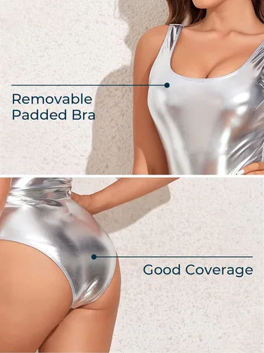 Vista 5 de Traje de baño retro de una pieza para mujer, con espalda en U, con control de abdomen, acolchado de corte alto