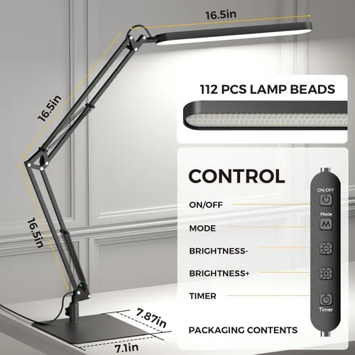 Vista 3 de SKYLEO - Lámpara de escritorio LED con base delgada - Luz de escritorio de brazo oscilante ajustable, regulable, temporizador, protección