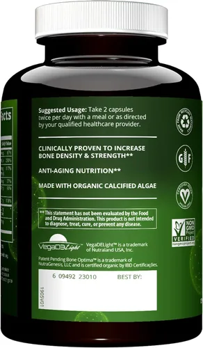 Vista 4 de MRM Nutrition Vegan Bone Maximizer Fuerza ósea + densidad Algas orgánicas certificadas con vitamina K2 + D3 Clínicamente probado Nutrición