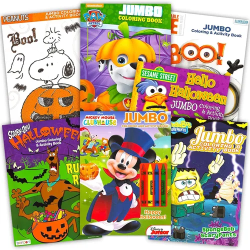 Kids Halloween Coloring Books Super Set -- Bundle with 6 Disney Sesame Street Books featuring Mickey Mouse, Elmo, Minions, and More with Stickers