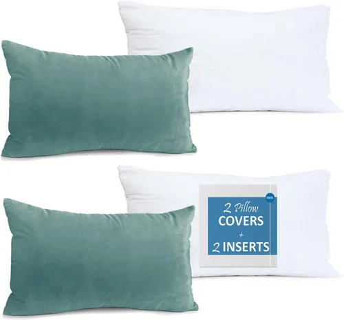 Vista 65 de Juego de 2 rellenos de almohada con terciopelo suave y sólido, juego de fundas de almohada cuadradas decorativas para sofá, automóvil, dormitorio