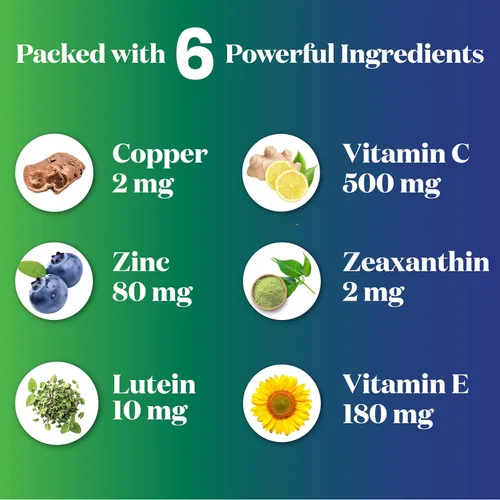 Vista 5 de AREDS 2 Suplemento de vitaminas y minerales para ojos, contiene luteína, vitamina C con cobre añadido, 120