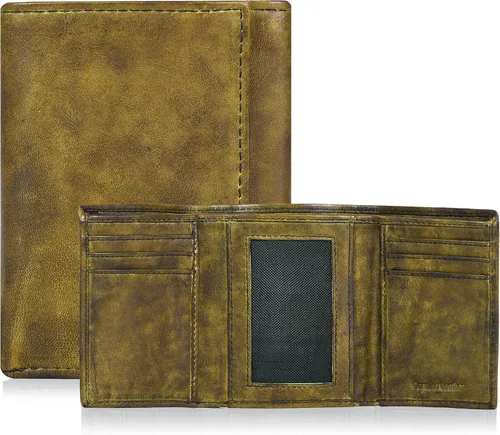 Tri fold Leather Wallet for Men with RFID Slim Wallets for Men with 1 ID and 6 Credit card slots Front Pocket Minimalist Gift