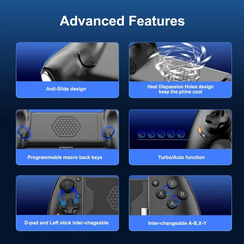 Vista 7 de DongBlitz Phone game Controller for Android & iPhone 15/16/17 Series Hall Effect Joystick & Plug & Play USB-C Controller, No Lag Precision Play