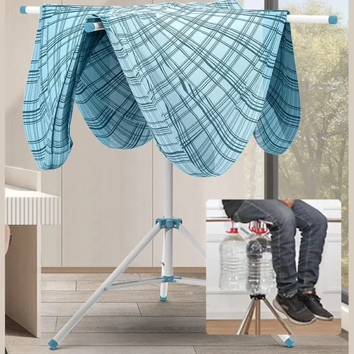 Vista 4 de Estante de secado de ropa plegable, estantes portátiles de ropa para interiores, percha de ropa portátil, soporte de trípode plegable independiente