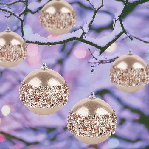 Vista 3 de Adornos de Bolas de Navidad Dorado Champán de 4 Piezas, Juego de 4 Piezas Rojas Irrompibles Decoraciones de Árbol de Navidad para Árboles de Navidad