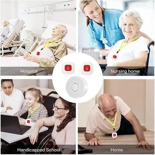 Vista 3 de Botón de llamada WiFi para cuidador, timbre de llamada inalámbrica, sistema de alerta de enfermera, botón de alerta de emergencia para pacientes