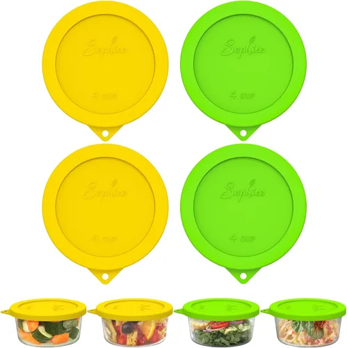 Vista 12 de Sophico Tapas Redondas de Almacenamiento de Silicona de 4 Tazas de Repuesto para Tazones de Vidrio Anchor Hocking y Pyrex 7201-PC